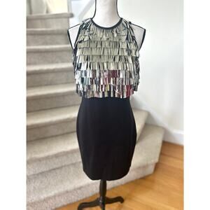 Sho Tadashi Shoji Black Scuba & Silver Sequin Sleeveless Sheath Dress